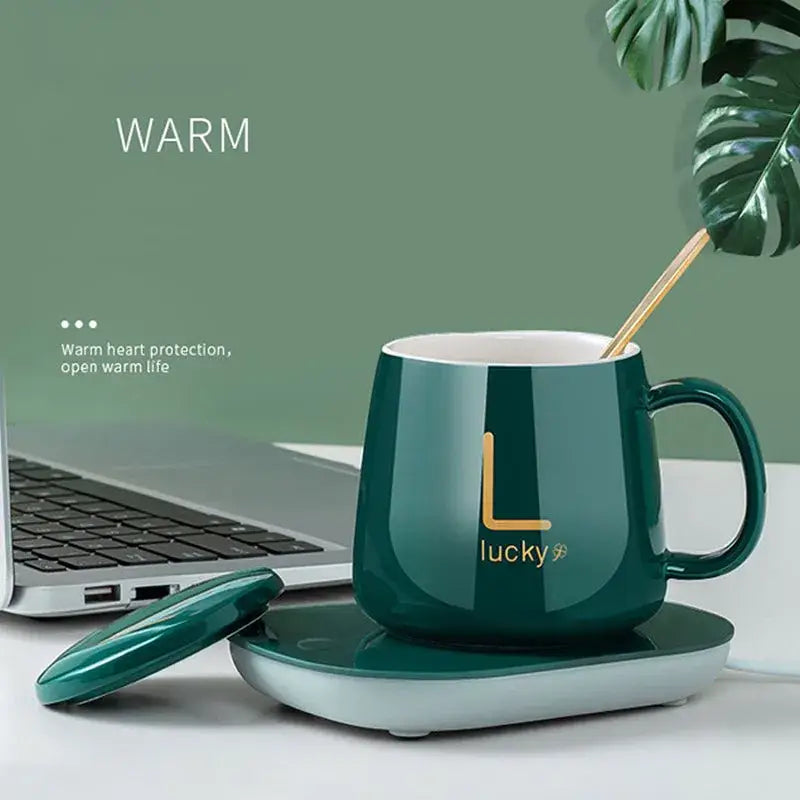 Durable, fire-resistant materials of the smart coffee cup warmer highlighted.