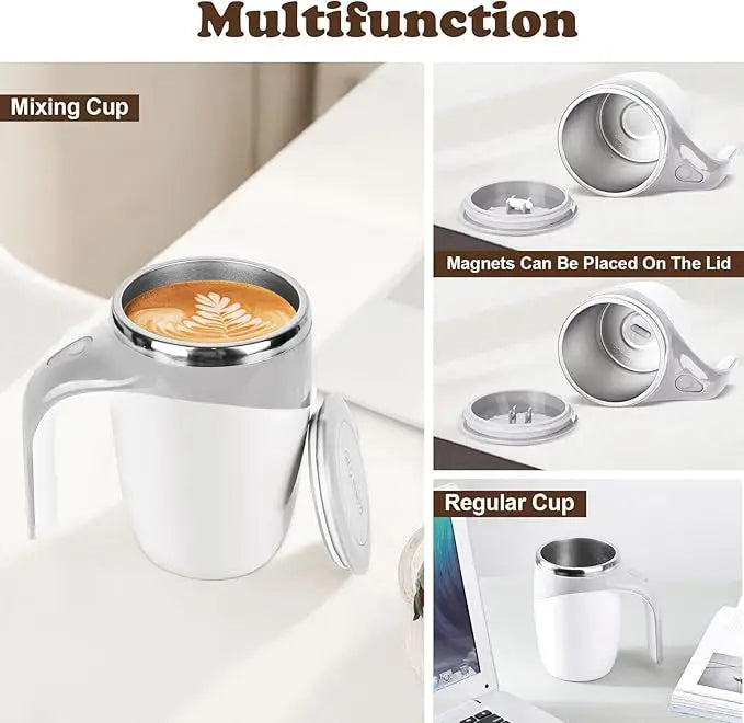 Magnetic spinner self stirring cup