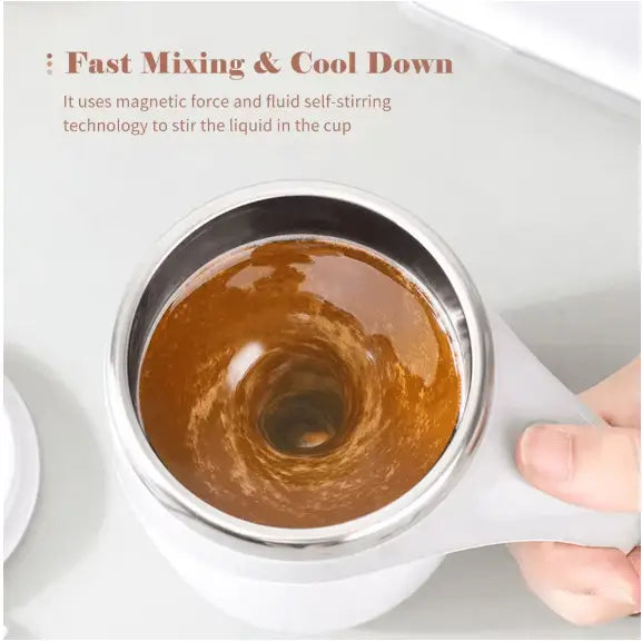 White self stirring mug with USB charging